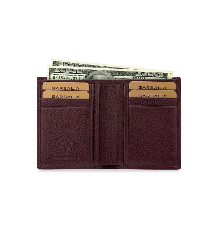 Portefeuille homme, 100 % cuir véritable, rouge bordeaux