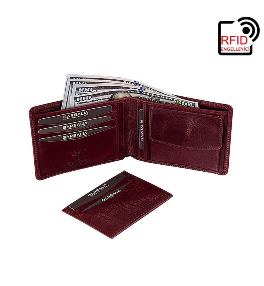 Portefeuille homme, 100 % cuir véritable, rouge bordeaux