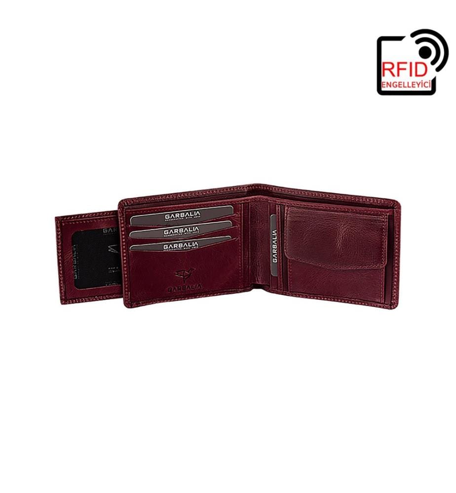 Portefeuille homme, 100 % cuir véritable, rouge bordeaux