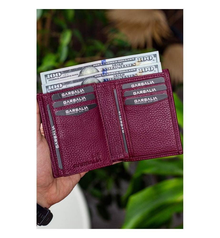 Herren-Geldbörse, 100 % echtes Leder, Bordeauxrot