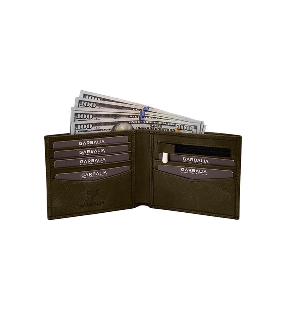 Portefeuille homme, 100 % cuir véritable, vert