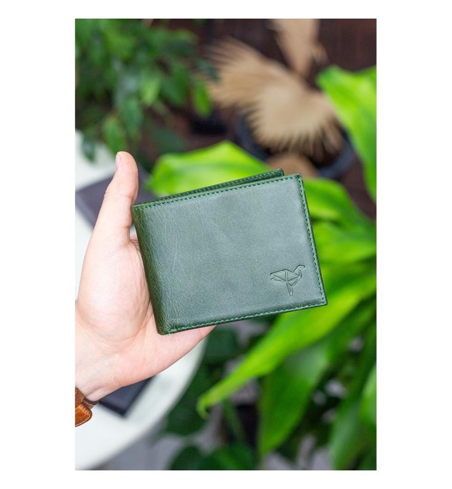 Portefeuille homme, 100 % cuir véritable, vert