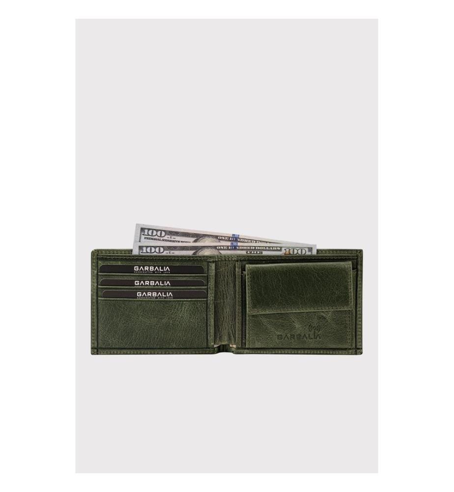 Portefeuille homme, 100 % cuir véritable, vert