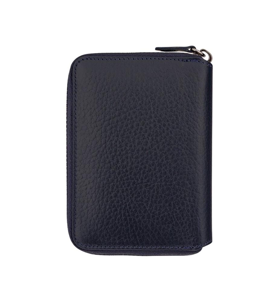 Portefeuille unisexe, 100 % cuir véritable, bleu foncé