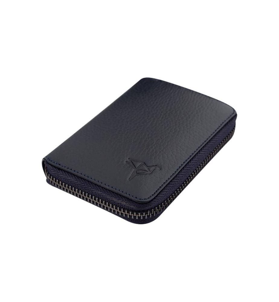 Portefeuille unisexe, 100 % cuir véritable, bleu foncé