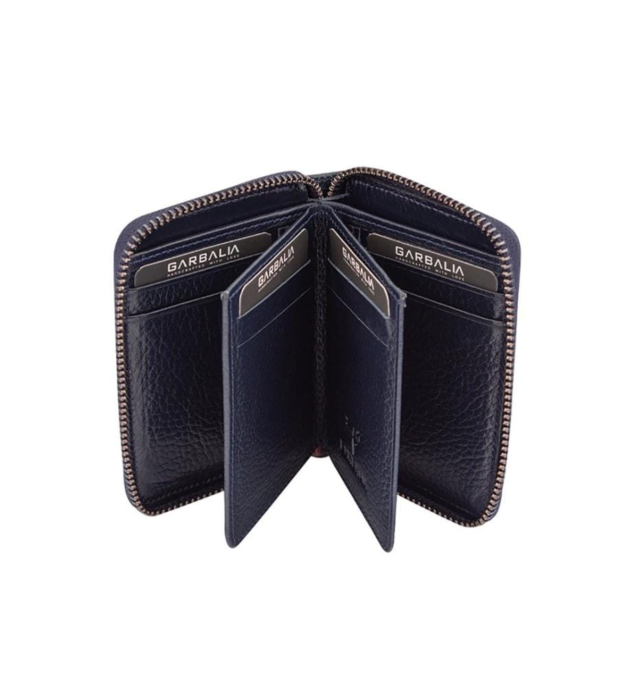 Portefeuille unisexe, 100 % cuir véritable, bleu foncé