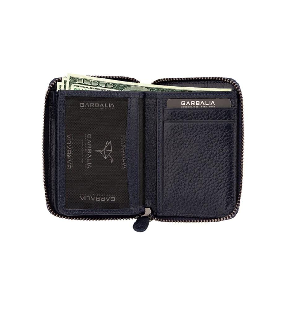 Portefeuille unisexe, 100 % cuir véritable, bleu foncé