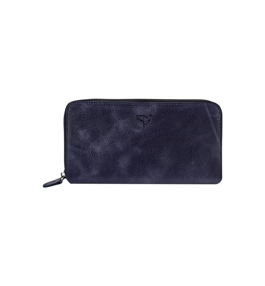 Unisex-Geldbörse, 100 % echtes Leder, Dunkelblau