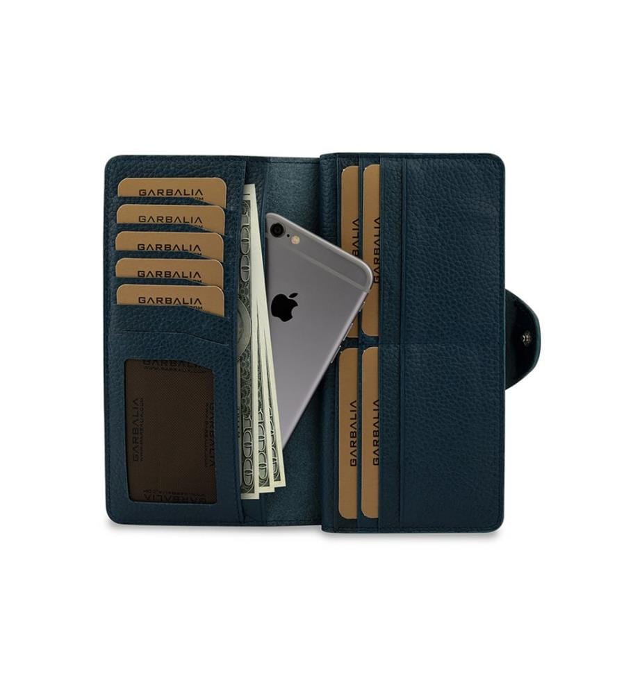 Unisex-Geldbörse, 100 % echtes Leder, Petrolblau