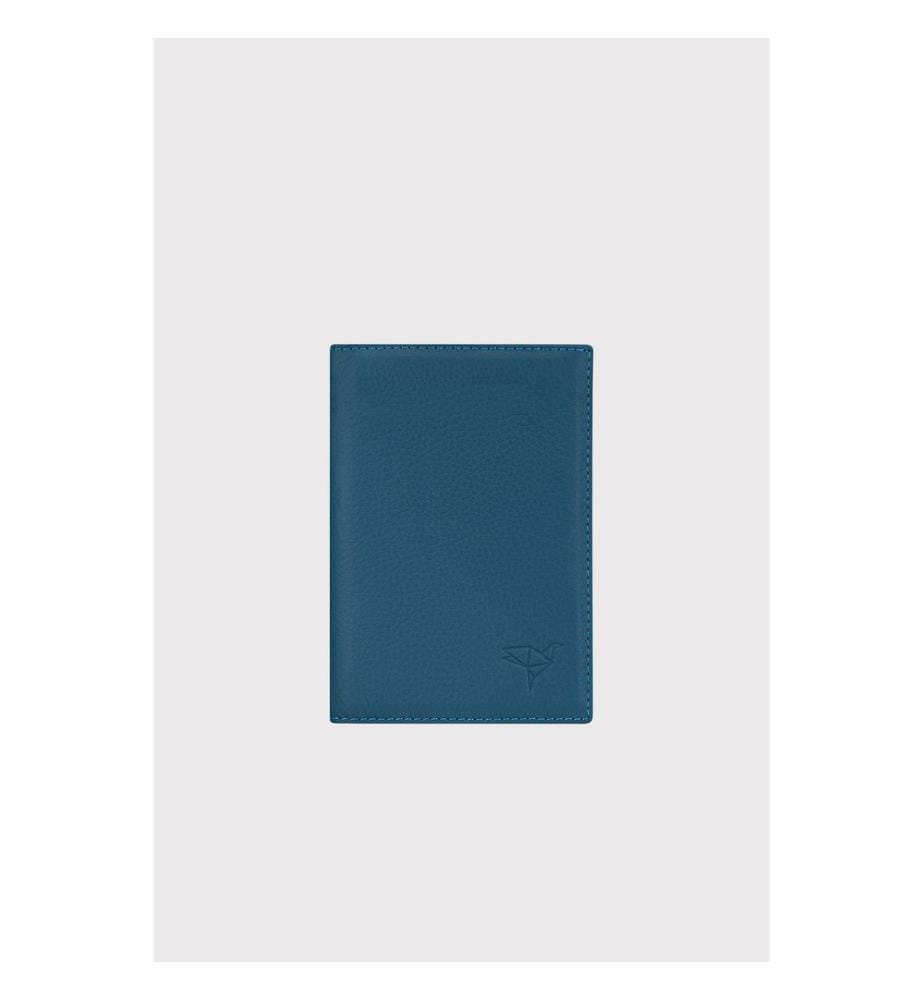 Portefeuille unisexe, 100 % cuir véritable, bleu pétrole