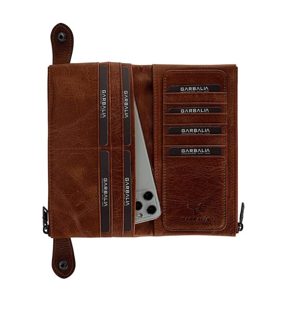 Portefeuille unisexe, 100 % cuir véritable, couleur fauve