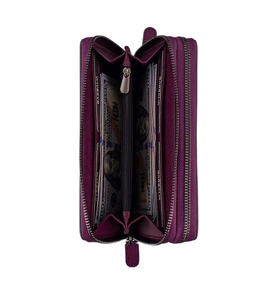 Portefeuille unisexe, 100 % cuir véritable, couleur prune