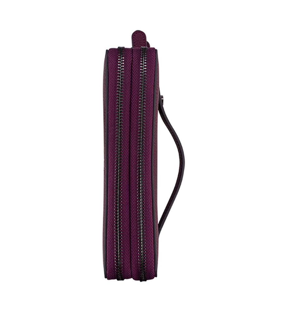 Portefeuille unisexe, 100 % cuir véritable, couleur prune