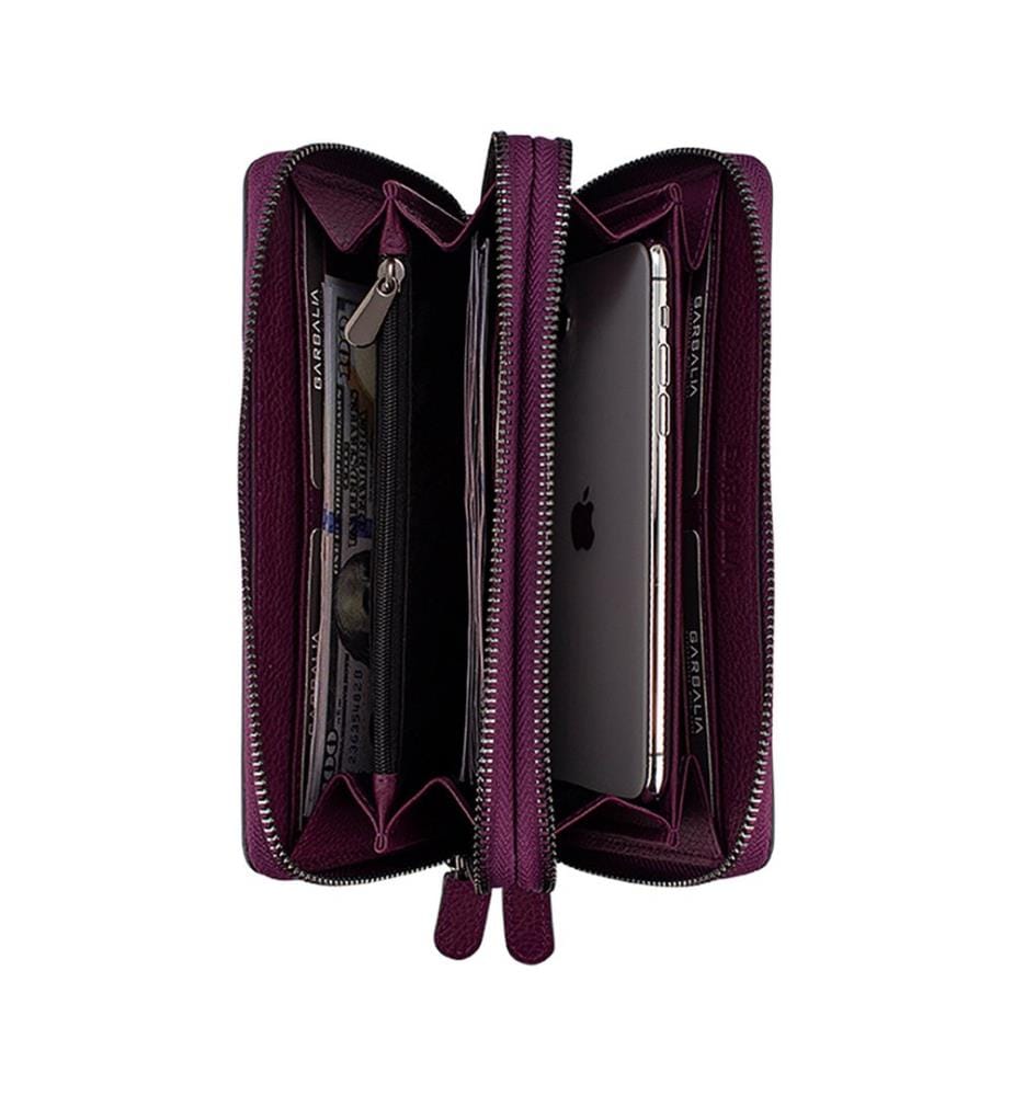 Portefeuille unisexe, 100 % cuir véritable, couleur prune
