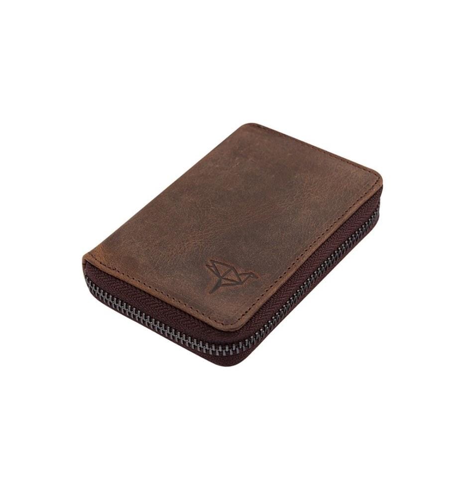 Portefeuille unisexe, 100 % cuir véritable, marron