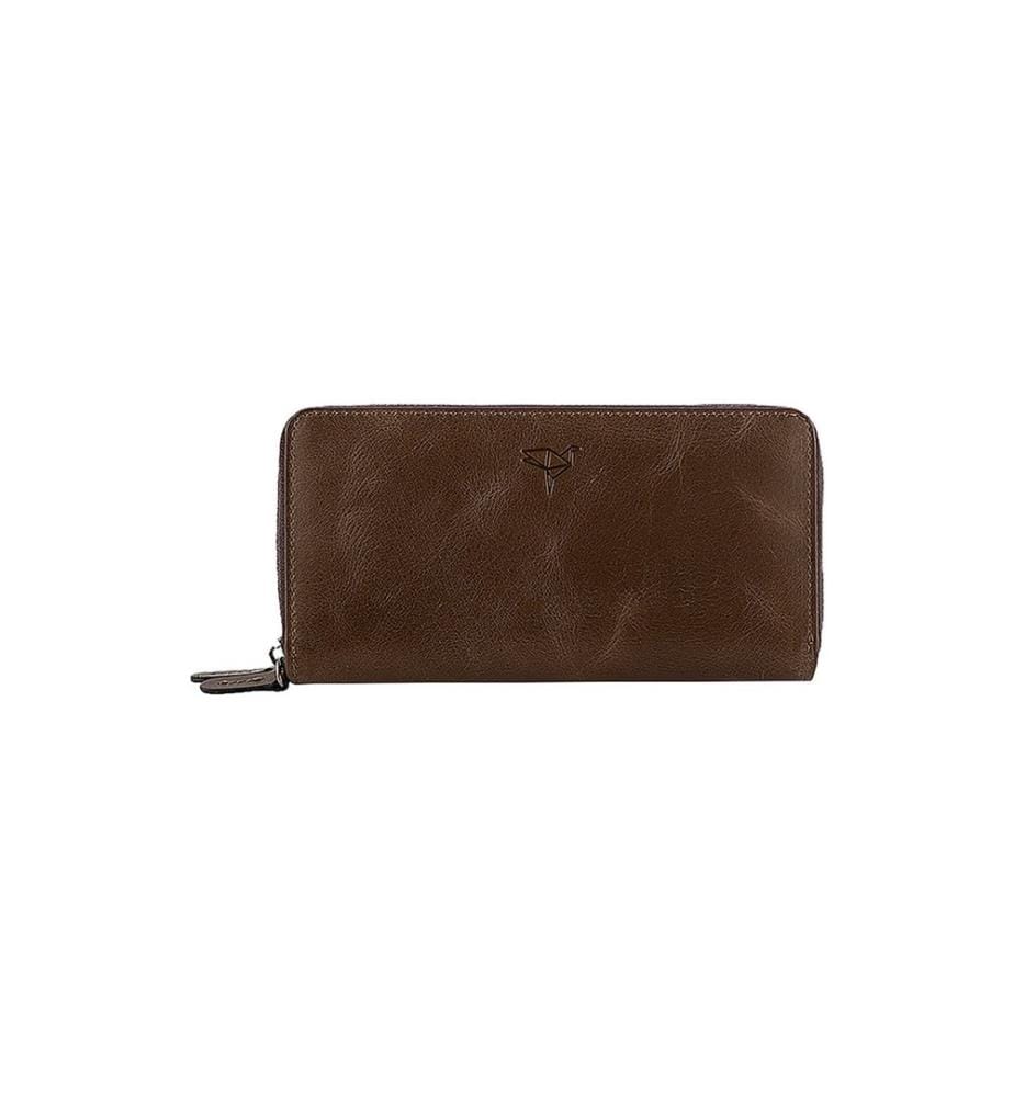 Portefeuille unisexe, 100 % cuir véritable, marron