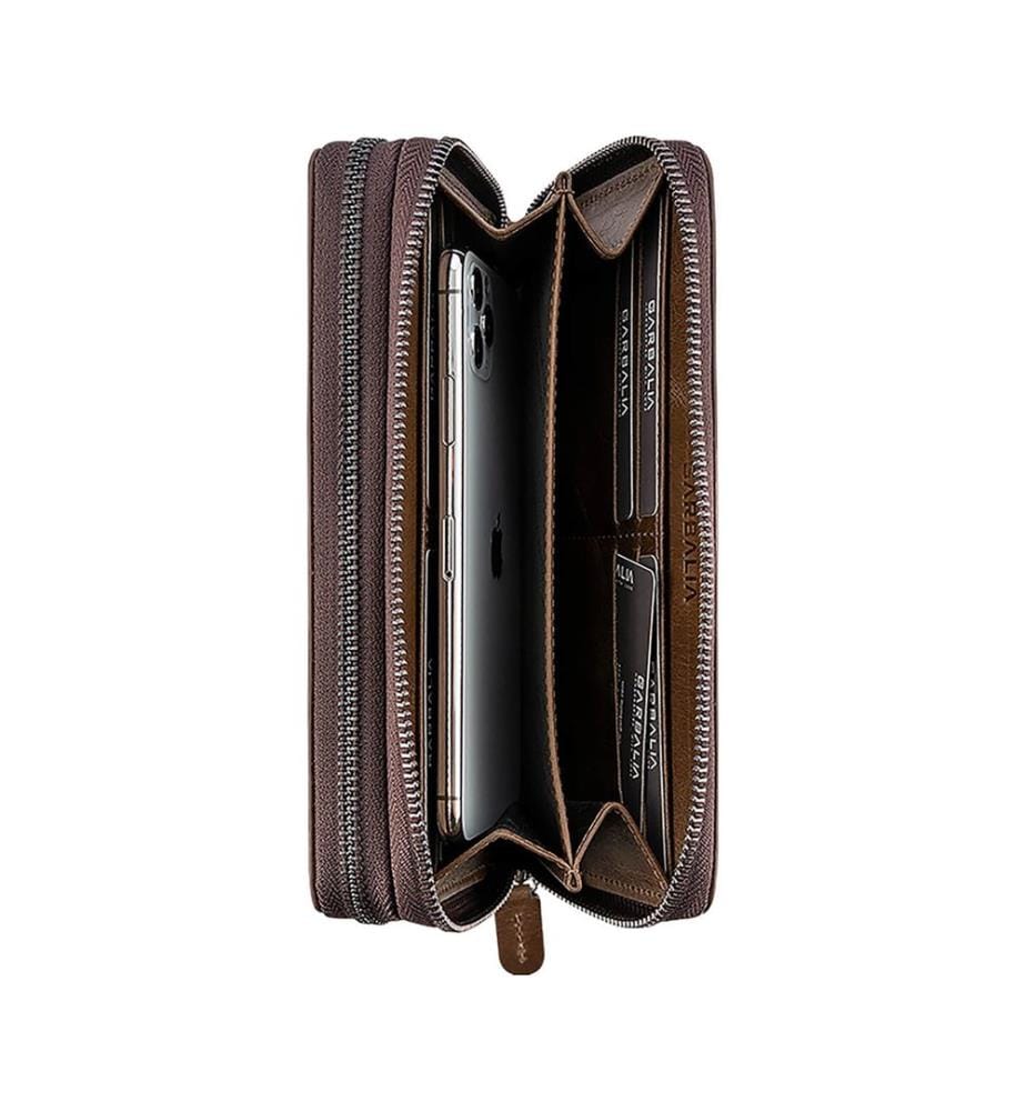 Portefeuille unisexe, 100 % cuir véritable, marron