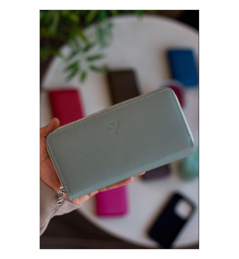 Portefeuille unisexe, 100 % cuir véritable, menthe