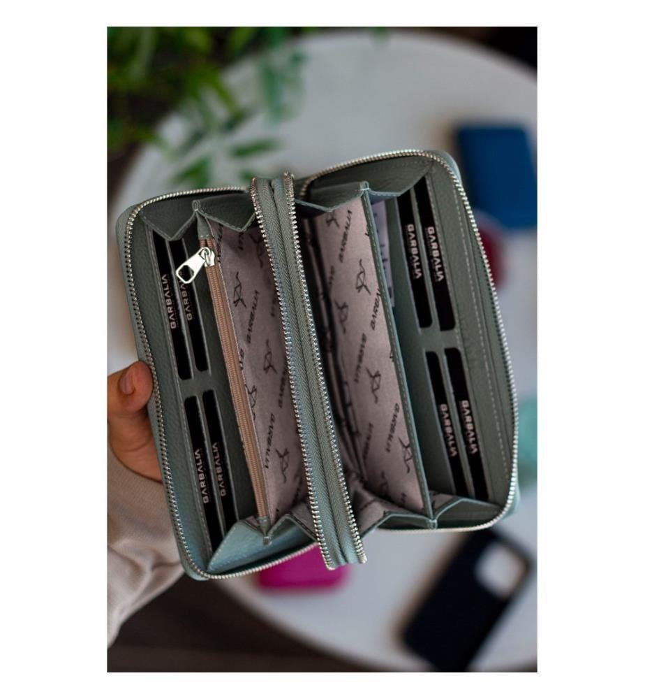 Portefeuille unisexe, 100 % cuir véritable, menthe