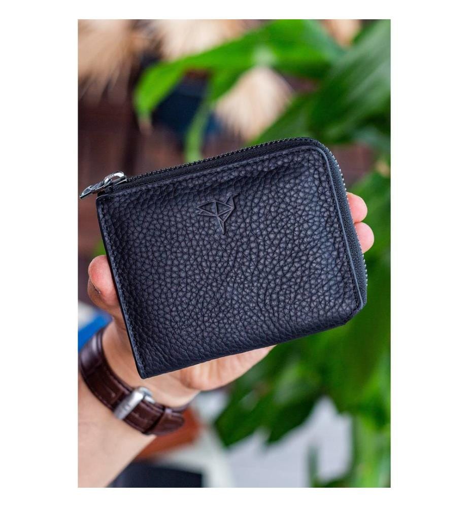 Portefeuille unisexe, 100 % cuir véritable, noir