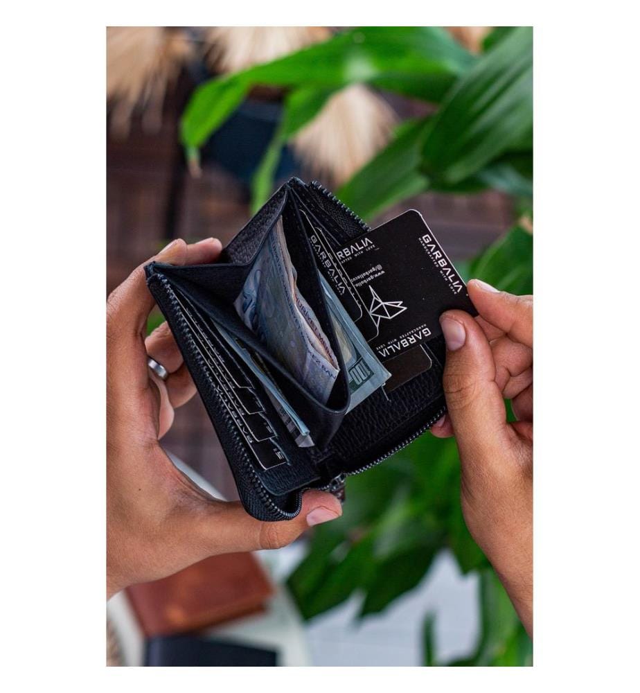 Portefeuille unisexe, 100 % cuir véritable, noir