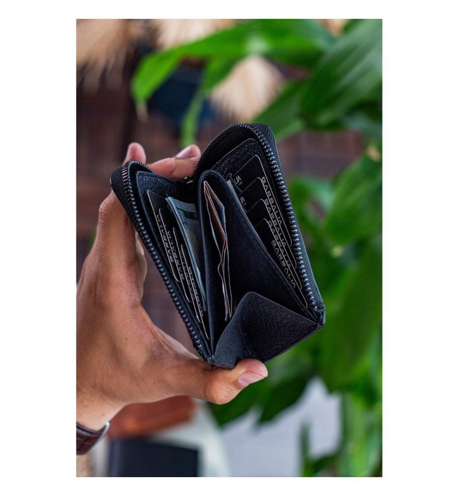 Portefeuille unisexe, 100 % cuir véritable, noir