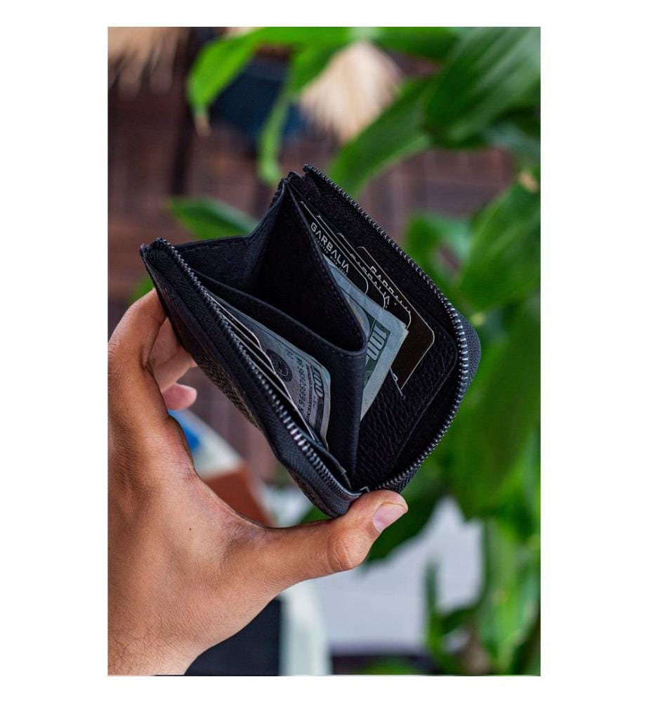 Portefeuille unisexe, 100 % cuir véritable, noir