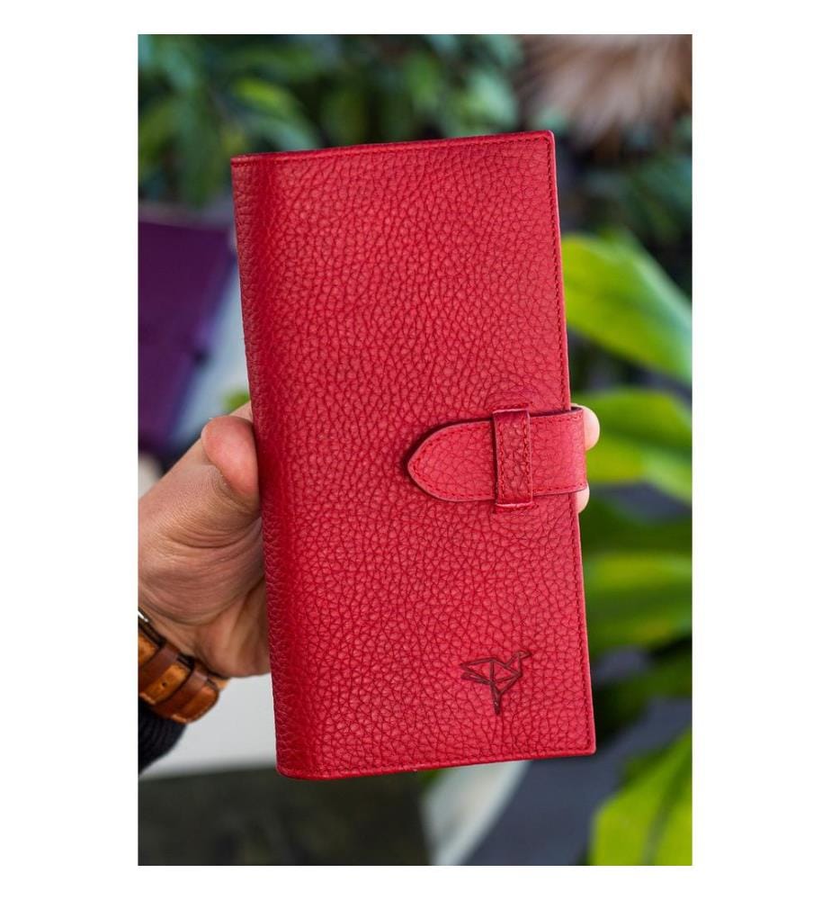 Portefeuille unisexe, 100 % cuir véritable, rouge