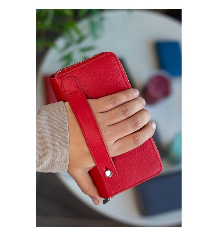 Portefeuille unisexe, 100 % cuir véritable, rouge
