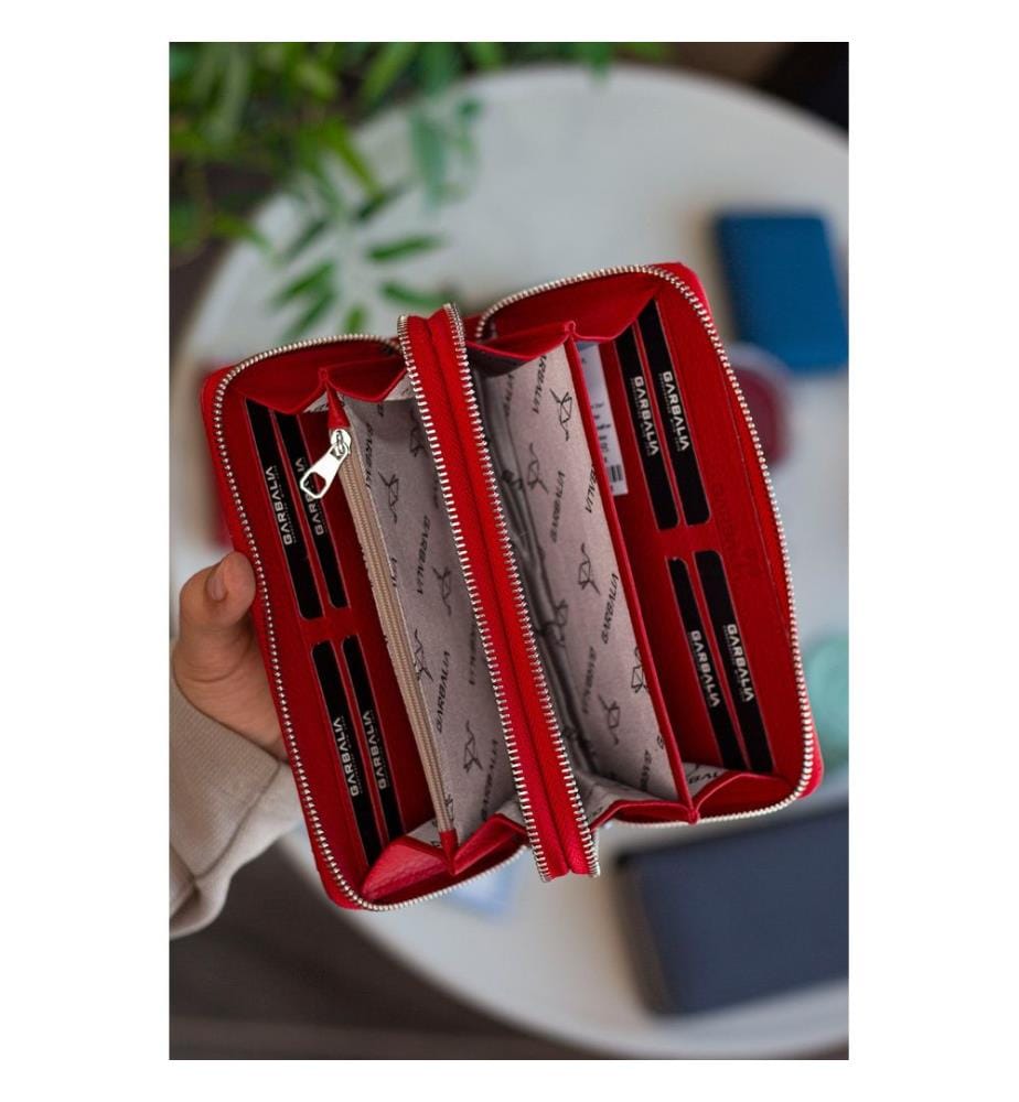 Portefeuille unisexe, 100 % cuir véritable, rouge