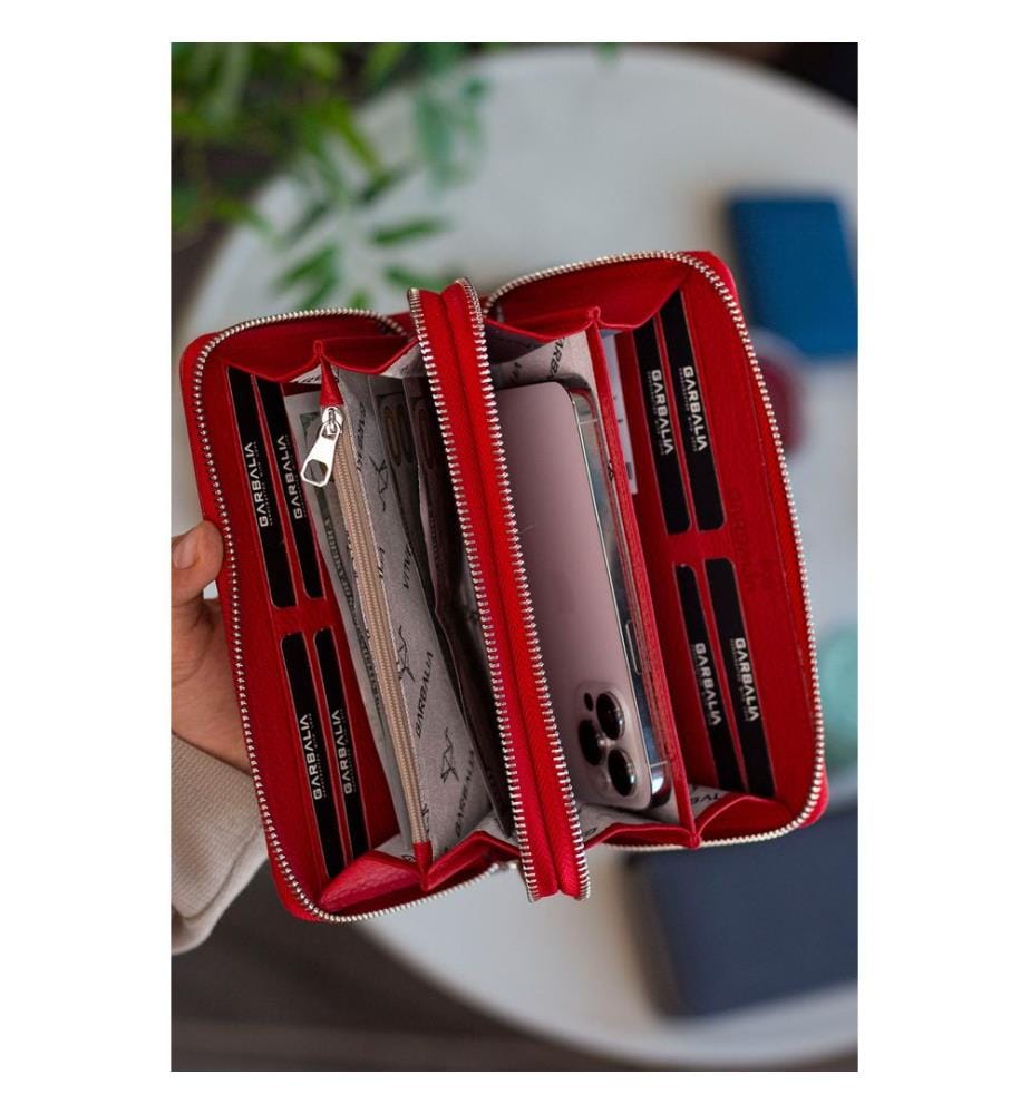 Portefeuille unisexe, 100 % cuir véritable, rouge