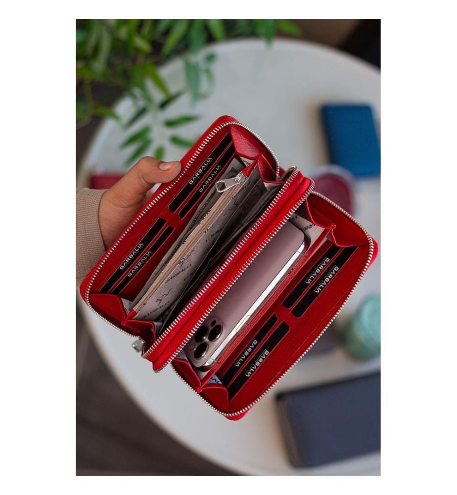 Portefeuille unisexe, 100 % cuir véritable, rouge