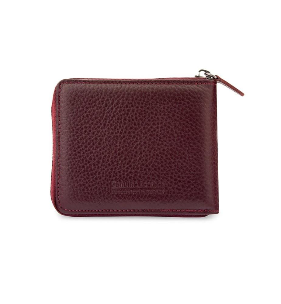 Portefeuille unisexe, 100 % cuir véritable, rouge bordeaux