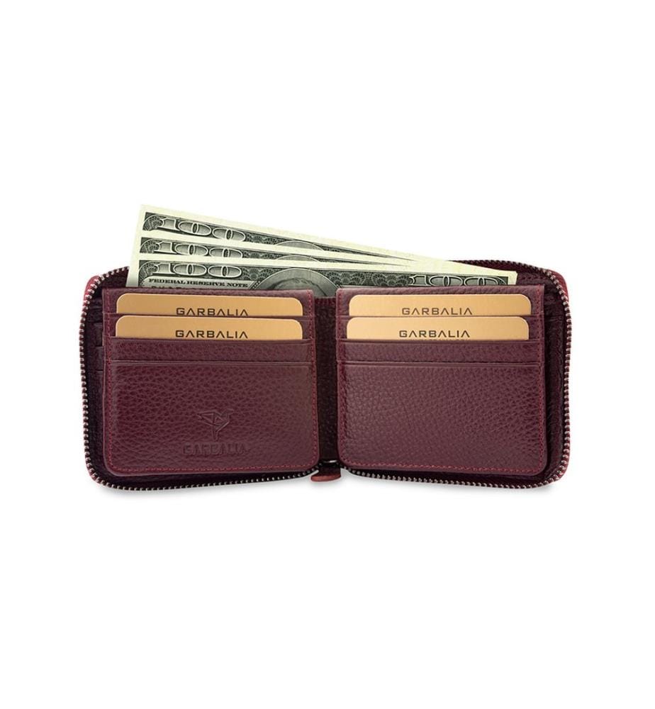 Portefeuille unisexe, 100 % cuir véritable, rouge bordeaux