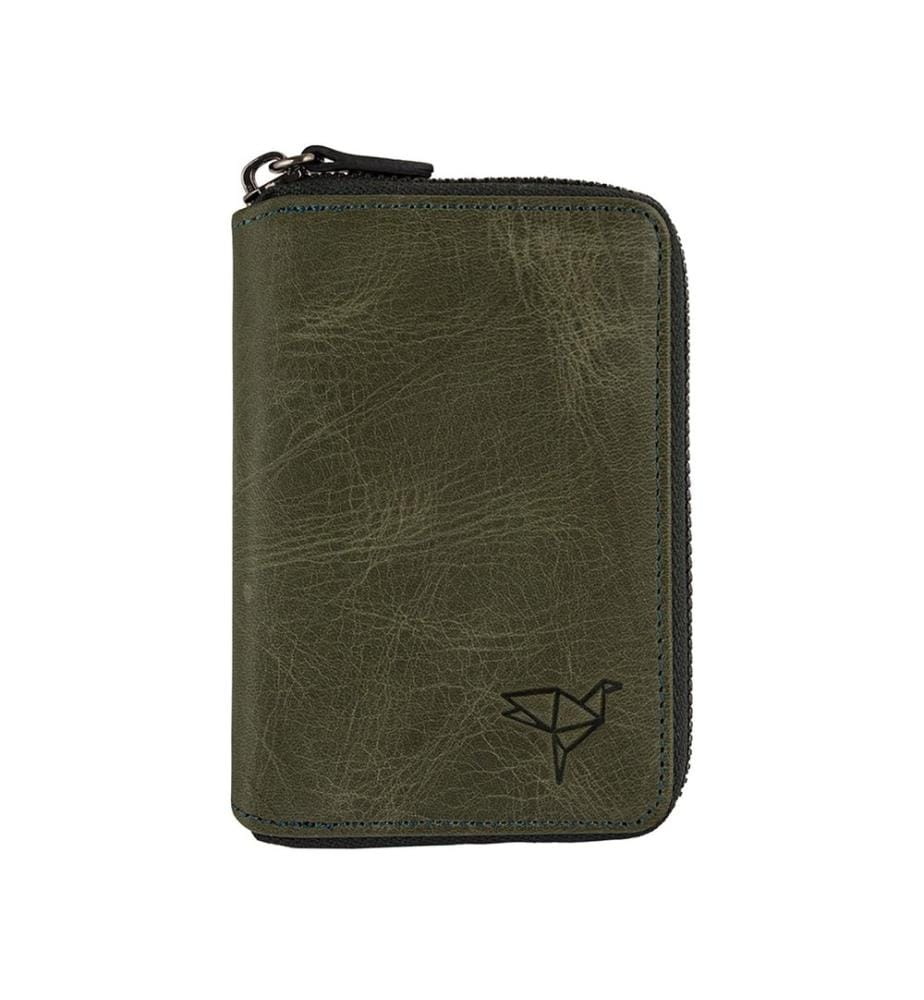 Portefeuille unisexe, 100 % cuir véritable, vert