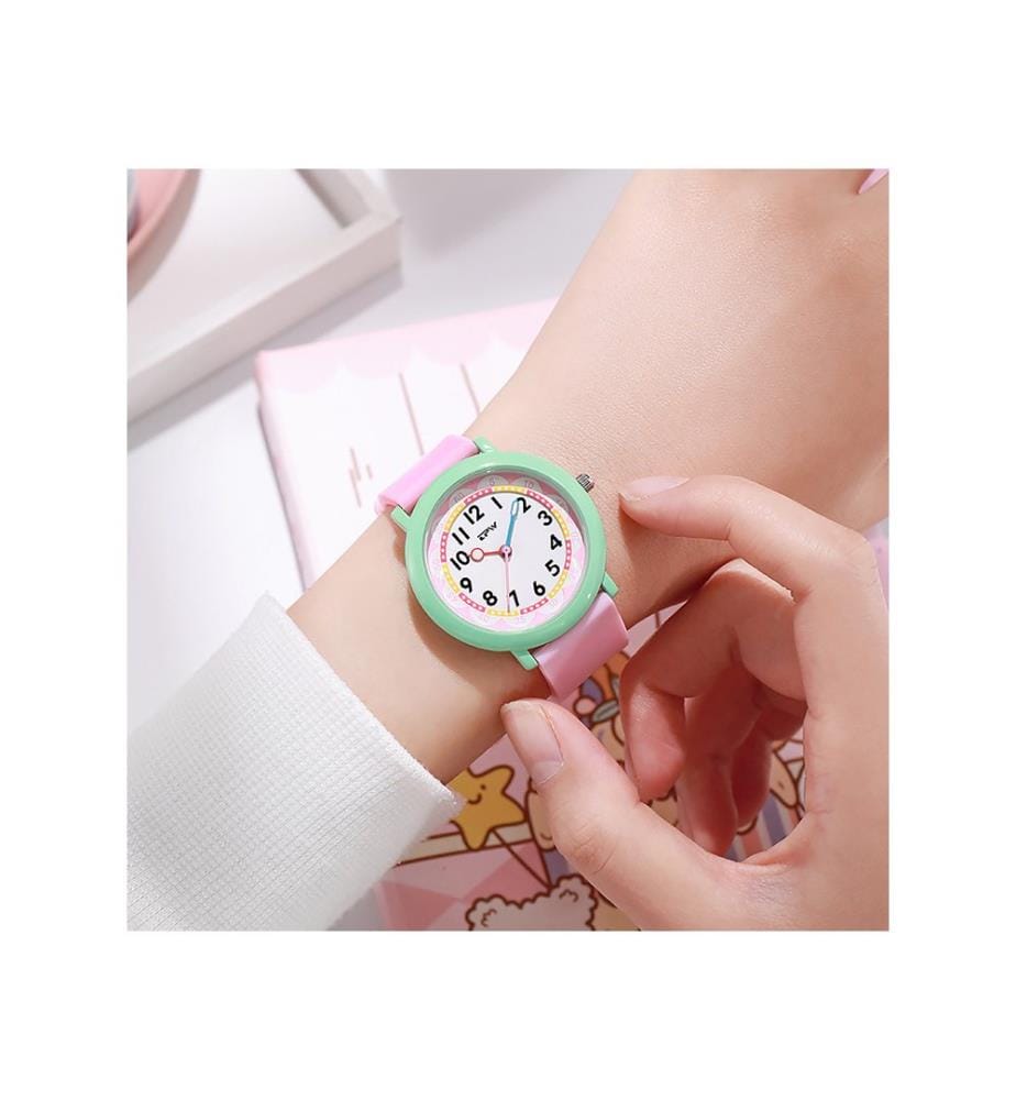 Wasserdichte Kinderuhr Quarz Flex - Rosa / Grün
