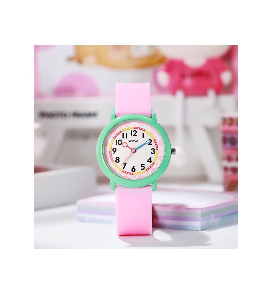 Wasserdichte Kinderuhr Quarz Flex - Rosa / Grün