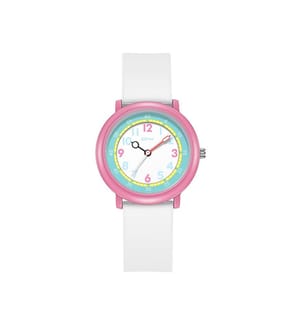 Wasserdichte Kinderuhr Quarz Flex - Weiss / Rosa