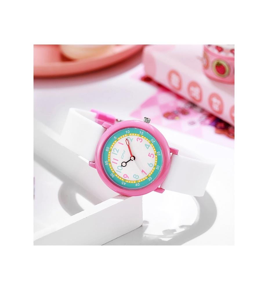 Wasserdichte Kinderuhr Quarz Flex - Weiss / Rosa
