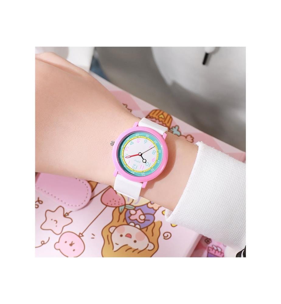 Wasserdichte Kinderuhr Quarz Flex - Weiss / Rosa