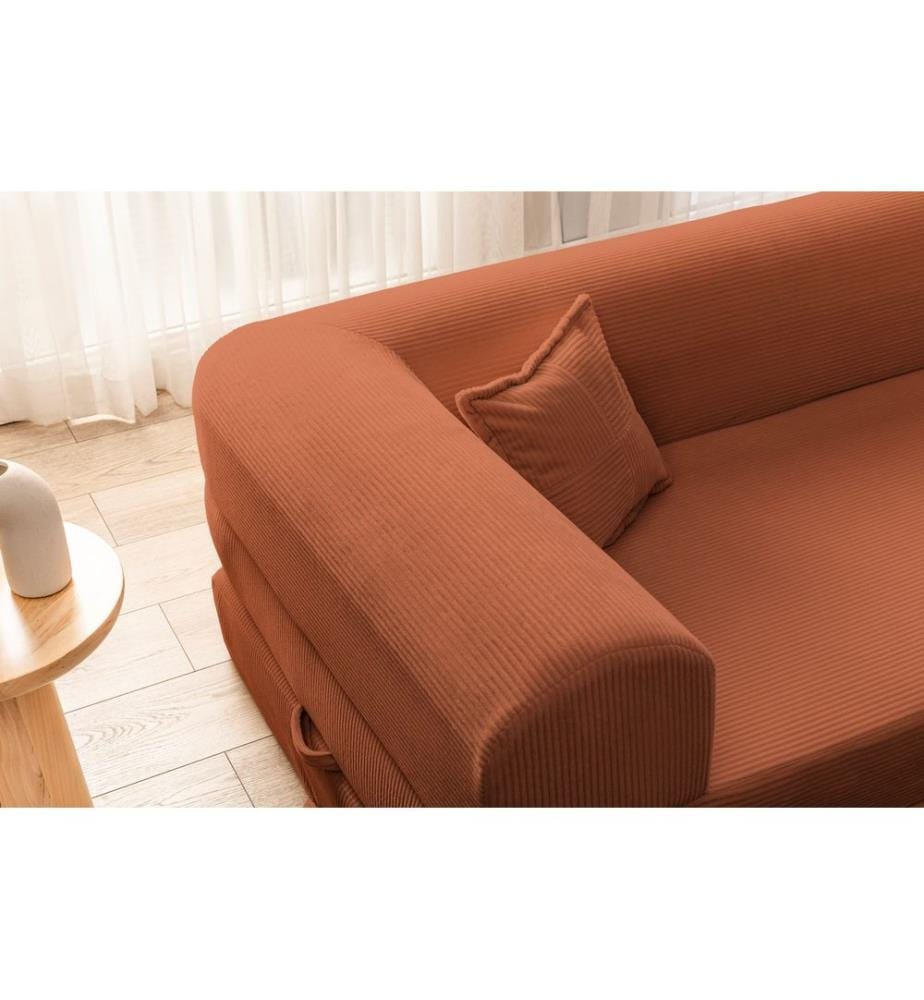 Divano letto angolare, tessuto felpato a coste 100%, rosso piastrella