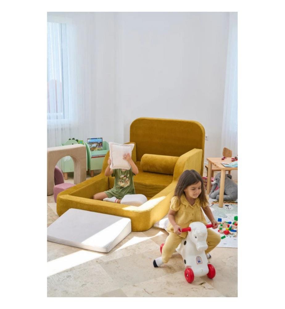 Letto per bambini, tessuto felpato a coste 100%, color senape