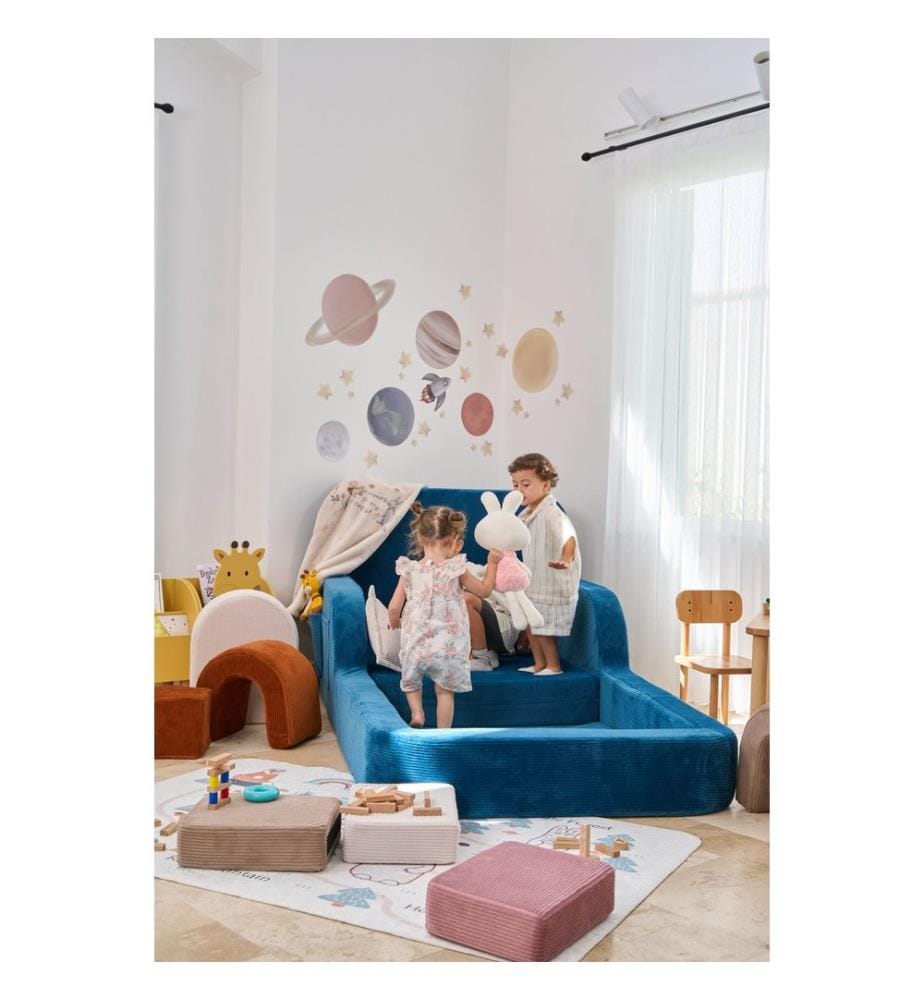 Letto per bambini, tessuto felpato a coste 100%, indaco