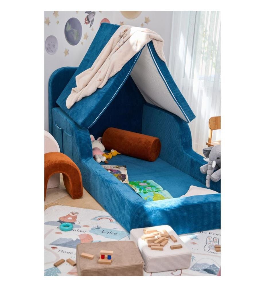 Letto per bambini, tessuto felpato a coste 100%, indaco