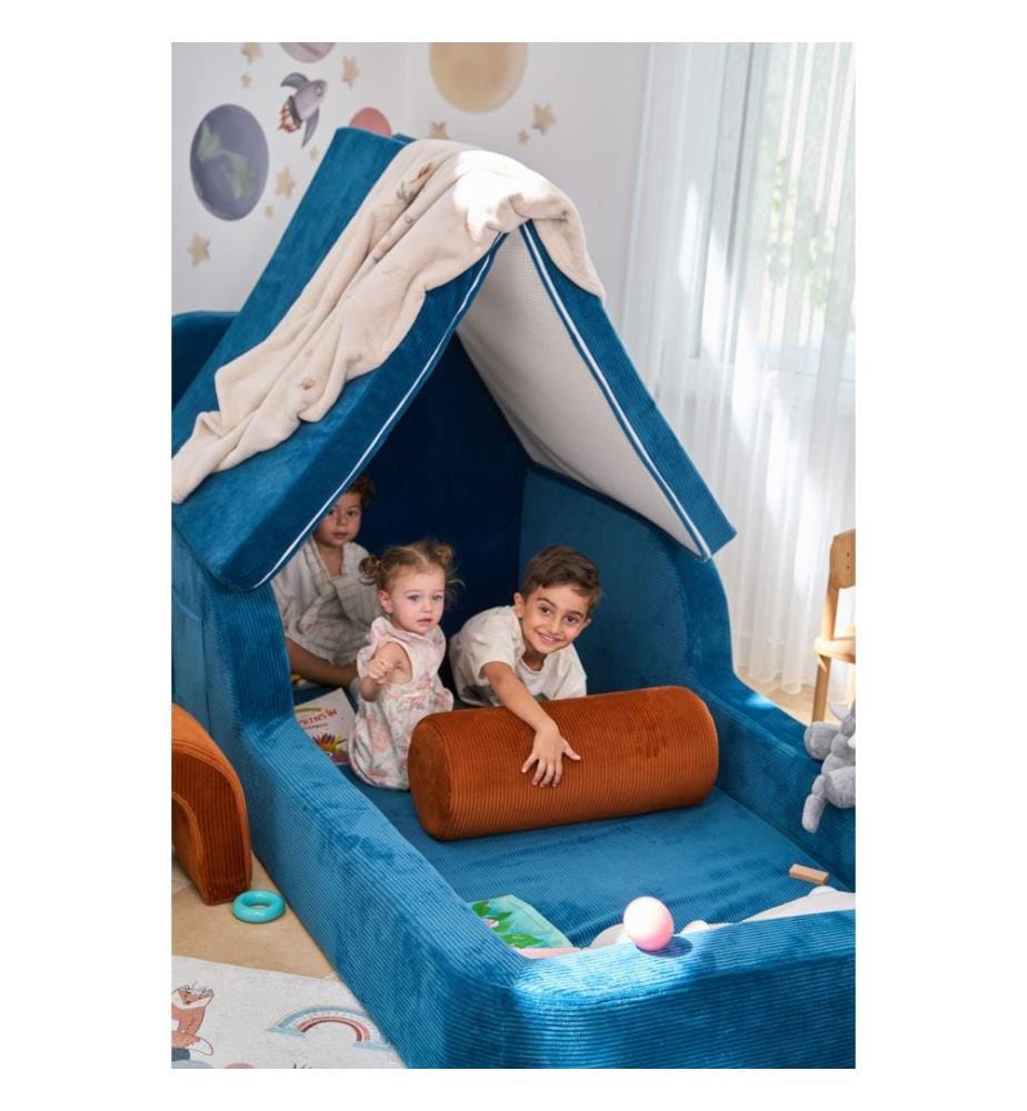 Letto per bambini, tessuto felpato a coste 100%, indaco