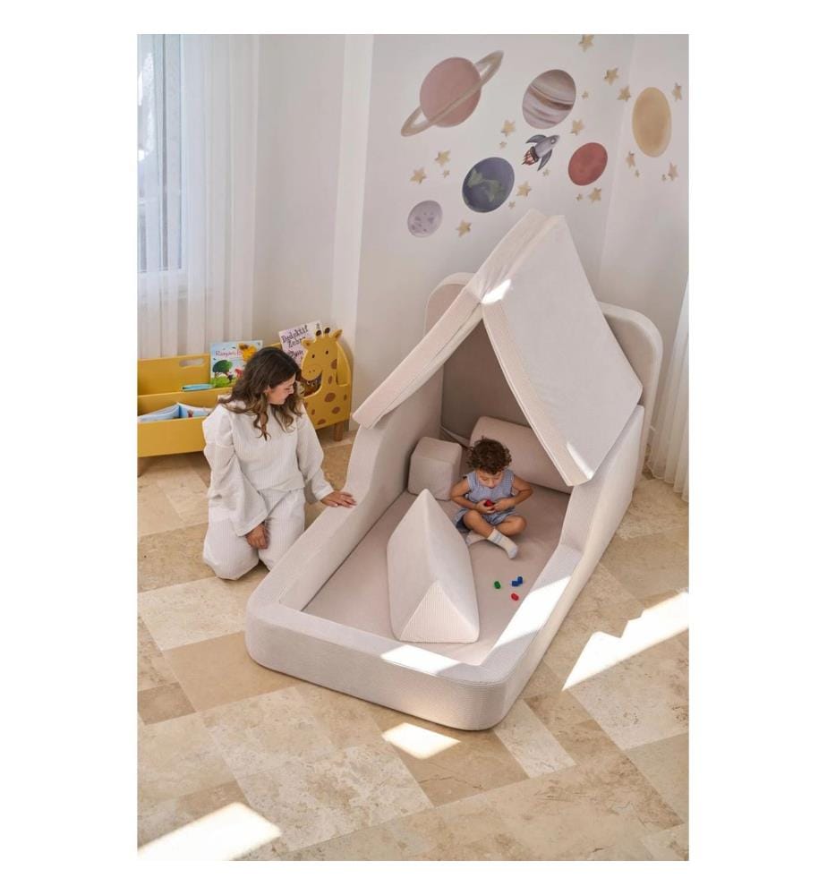 Letto per bambini, tessuto felpato a coste 100%, crema