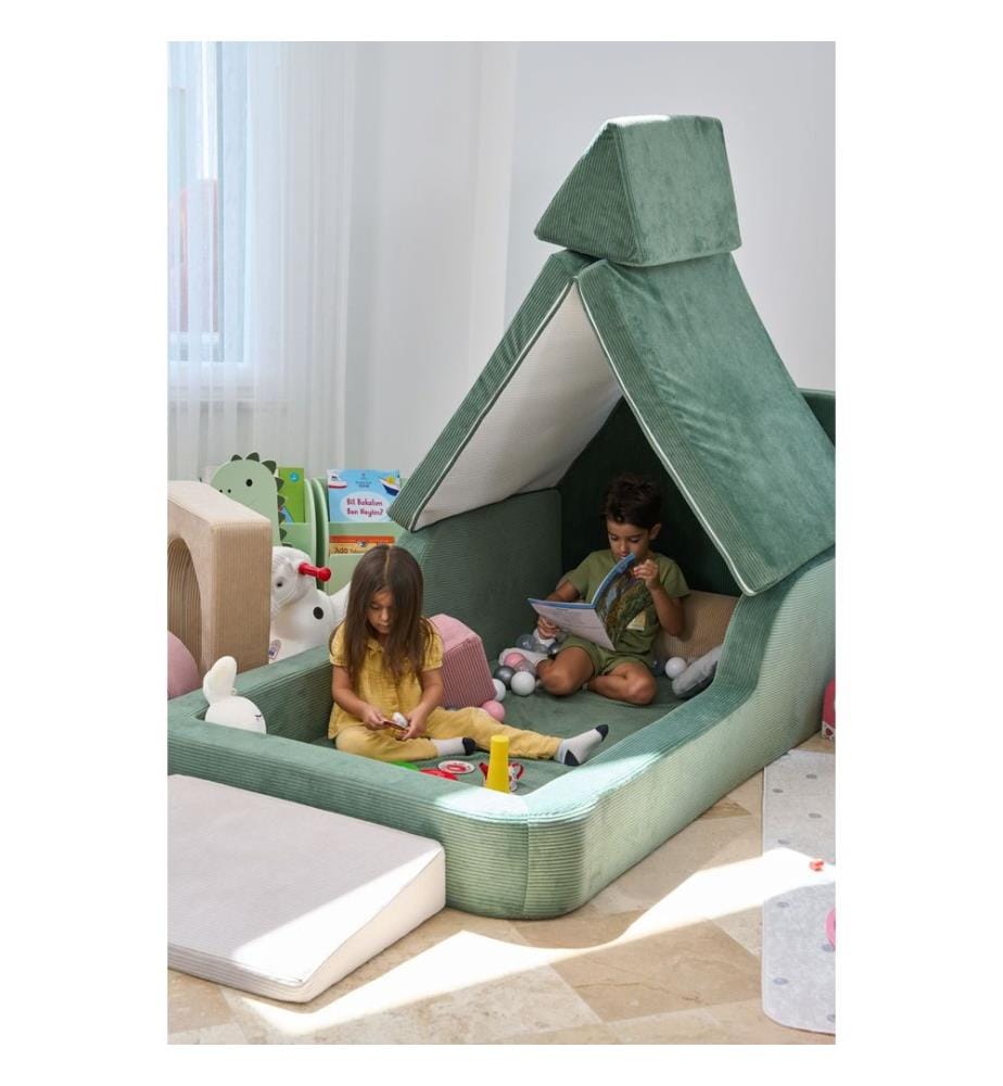 Letto per bambini, tessuto felpato a coste 100%, verde
