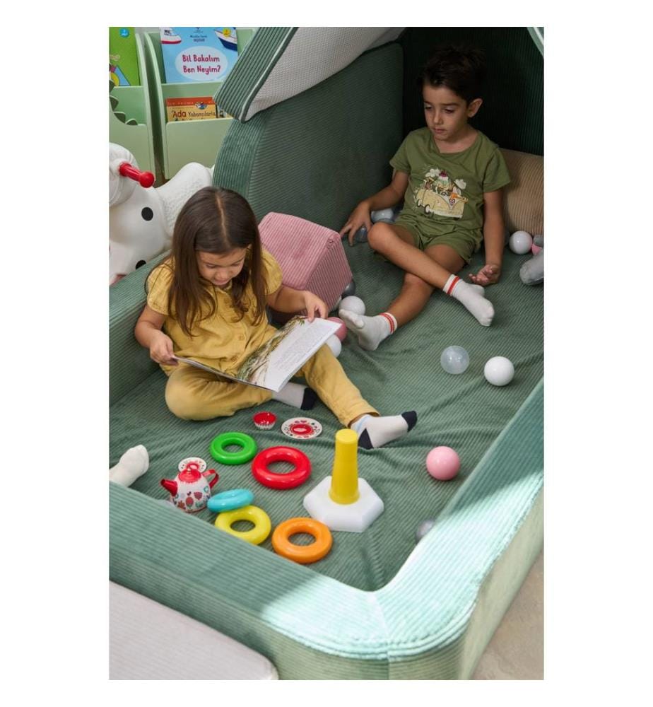 Letto per bambini, tessuto felpato a coste 100%, verde