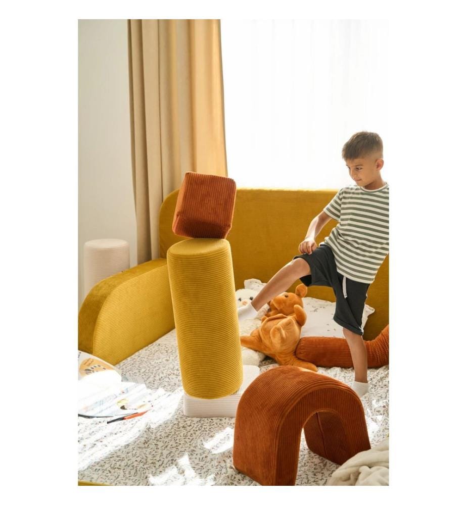 Letto per bambini, tessuto felpato a coste 100%, color senape