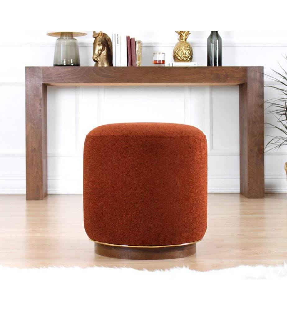 Pouffe, Tile Red, Cotton, Wooden Legs